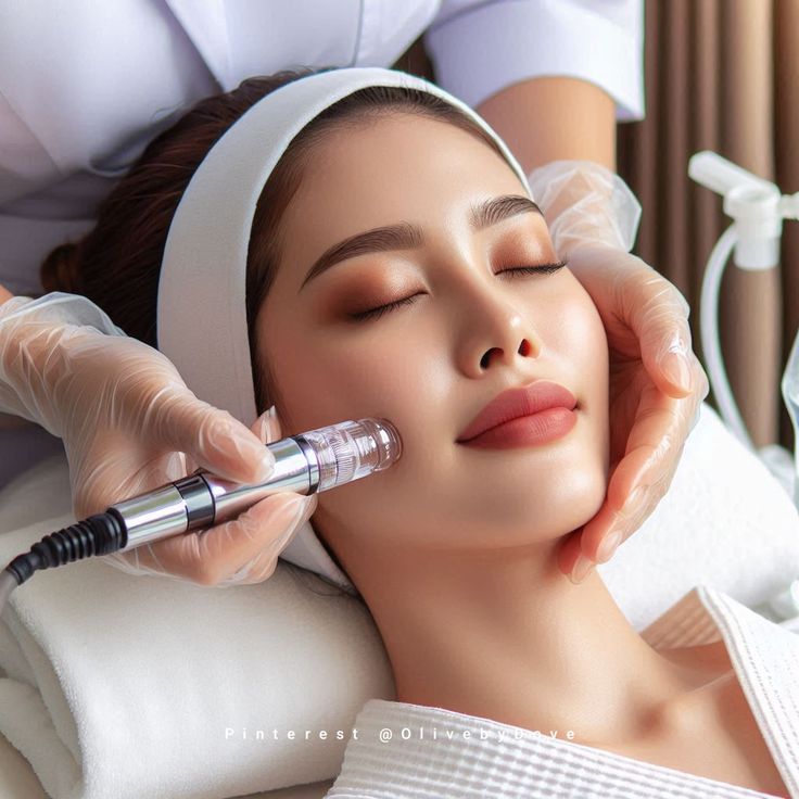 A woman receiving a relaxing Hydrafacial treatment