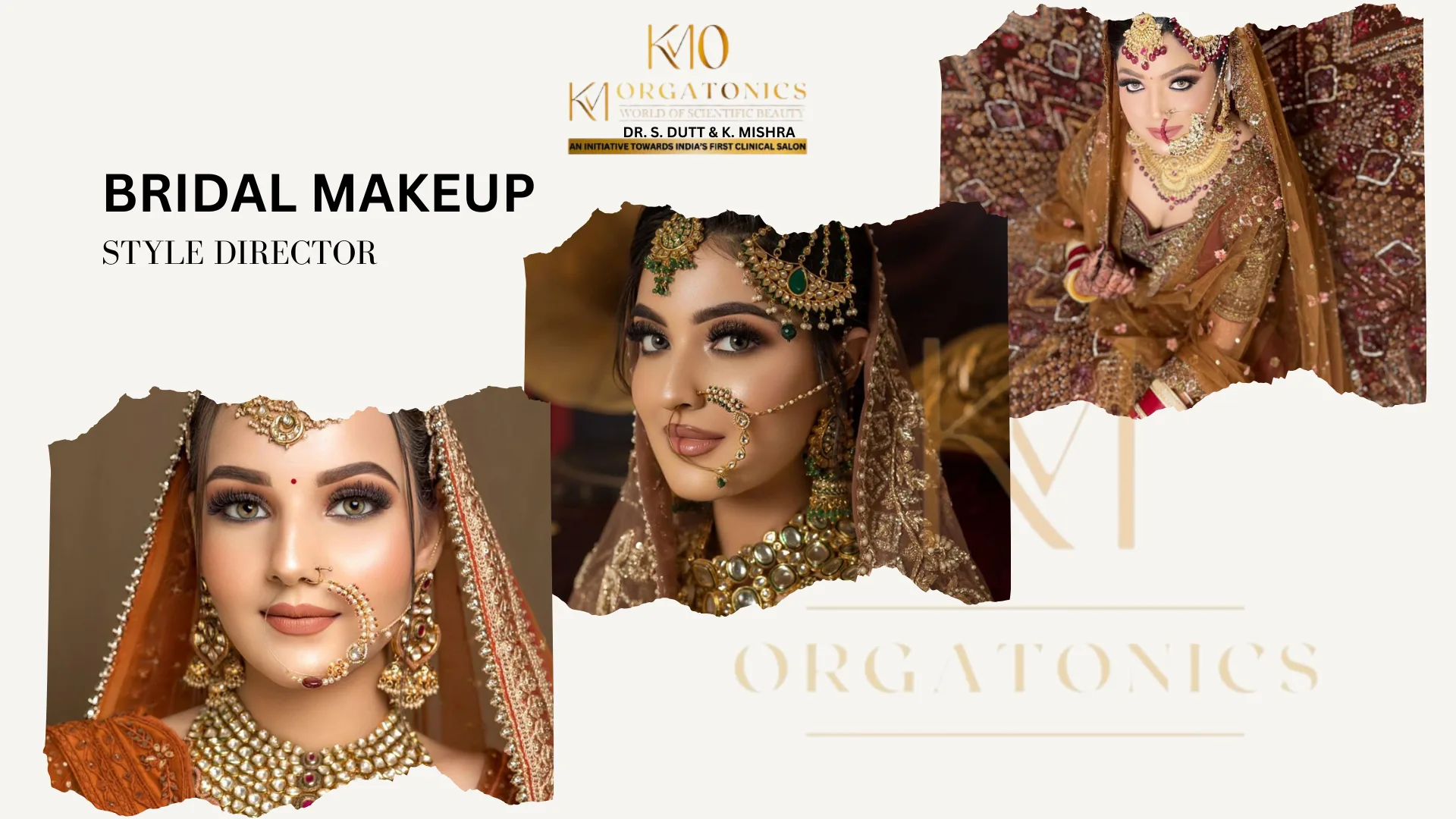 Stunning bridal makeup by KM Orgatonics, the best beauty parlor in Gorakhpur. Showcasing a variety of traditional Indian bridal looks with elaborate jewelry and intricate henna.