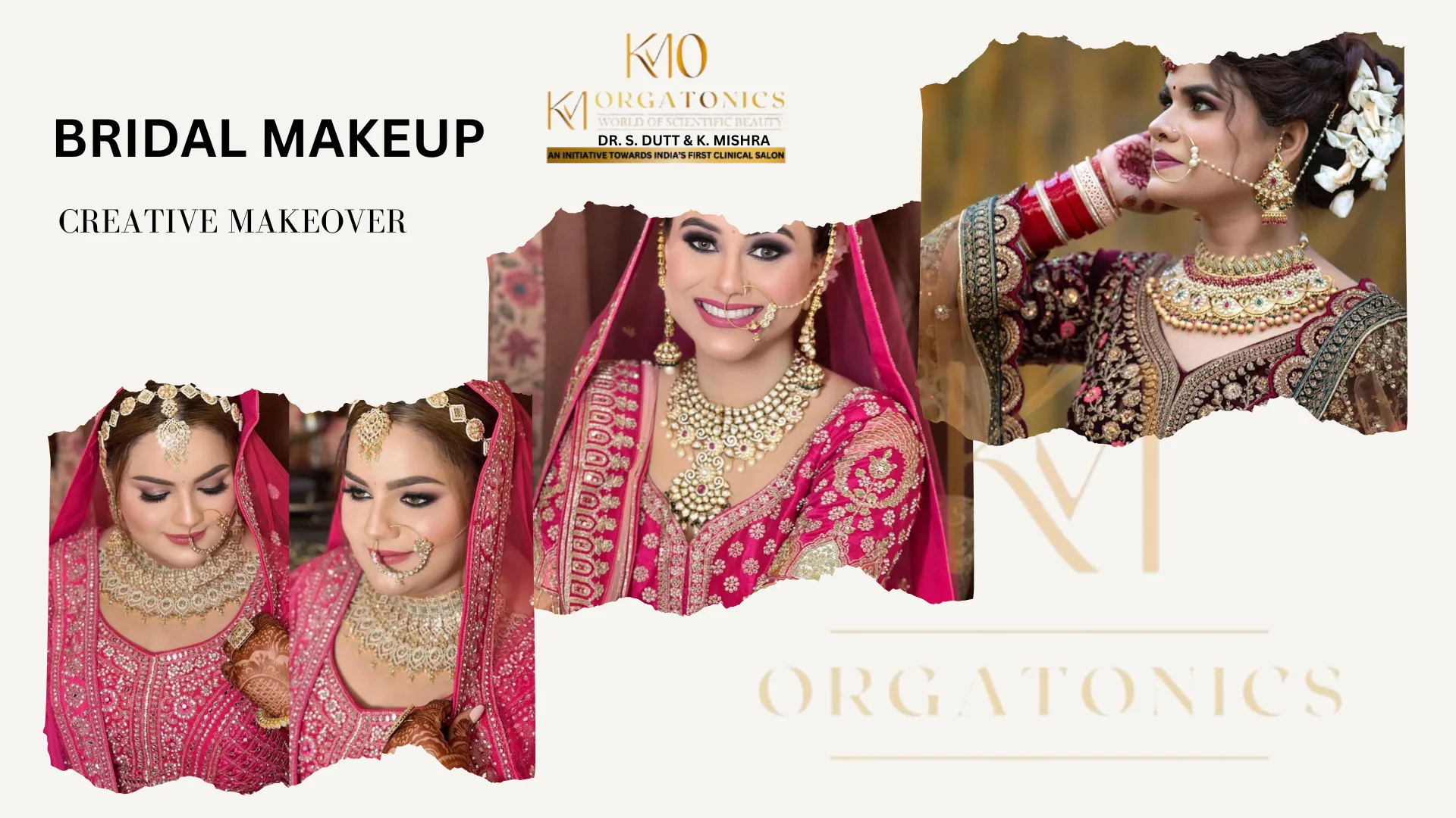 Creative bridal makeovers by KM Orgatonics, the best beauty parlor in Gorakhpur. Showcasing beautiful Indian brides with elaborate jewelry and stunning makeup.