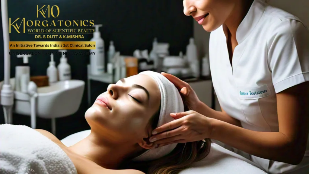 A client relaxes while receiving a facial massage at KM Orgatonics, a unisex salon and skin clinic.